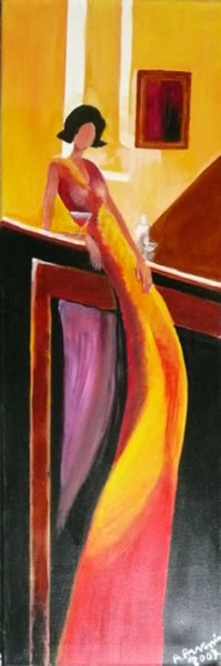 Painting titled "Attesa al Bar" by Anna Arvonio, Original Artwork