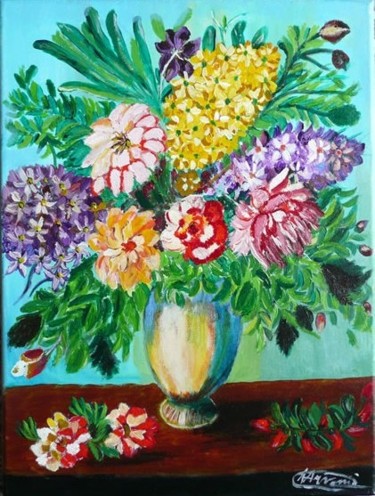 Pittura intitolato "Vaso con Fiori" da Anna Arvonio, Opera d'arte originale