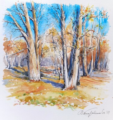 Painting titled "Warm autumn" by Anna Babysheva, Original Artwork, Watercolor