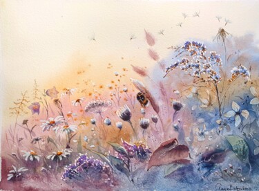 Painting titled "Fields of magic" by Anna Babysheva, Original Artwork, Watercolor