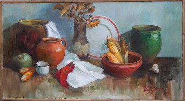 Painting titled "Still life with corn" by Anna Bashlukova, Original Artwork, Oil