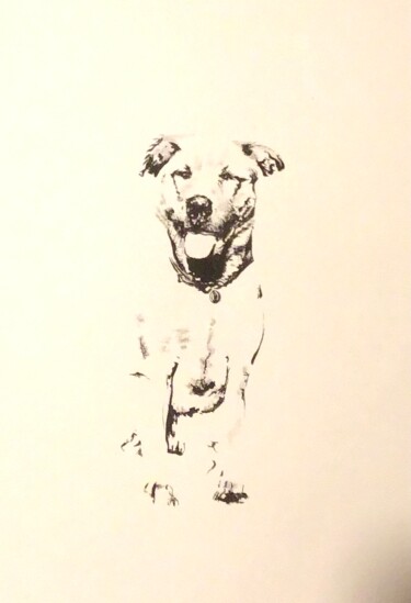 Painting titled "Portrait chien" by Annabel Labatie, Original Artwork, Ink Mounted on Wood Stretcher frame