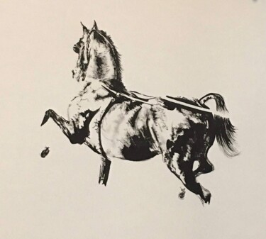 Painting titled "Cheval d’attelage" by Annabel Labatie, Original Artwork, Ink Mounted on Other rigid panel