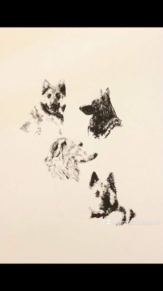 Peinture intitulée "Portraits chiens" par Annabel Labatie, Œuvre d'art originale, Encre Monté sur Châssis en bois