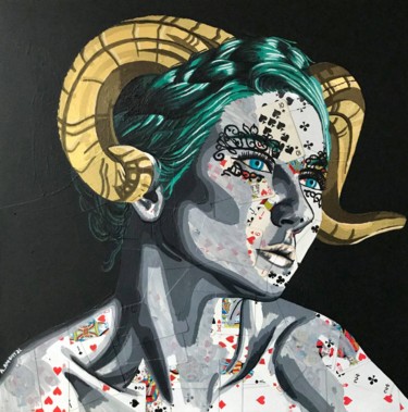 Collages intitulée "La Gorgone" par Annabelle Amory, Œuvre d'art originale, Acrylique Monté sur Châssis en bois