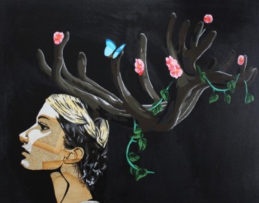 Collagen mit dem Titel "Diane" von Annabelle Amory, Original-Kunstwerk, Acryl Auf Keilrahmen aus Holz montiert