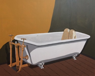 Collages titled "La Baignoire" by Annabelle Amory, Original Artwork, Acrylic Mounted on Wood Stretcher frame