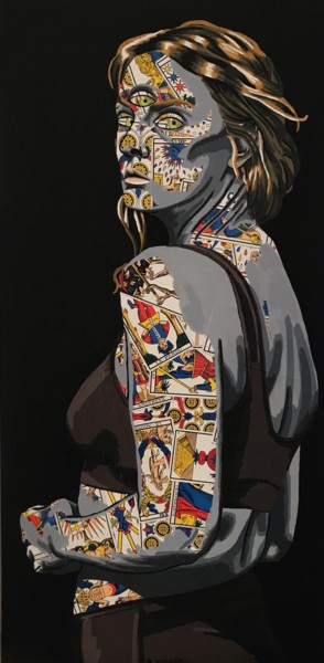 Κολάζ με τίτλο "La Visionnaire" από Annabelle Amory, Αυθεντικά έργα τέχνης, Ακρυλικό Τοποθετήθηκε στο Ξύλινο φορείο σκελετό