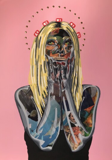 Collages intitulée "La dévotion" par Annabelle Amory, Œuvre d'art originale, Acrylique Monté sur Châssis en bois