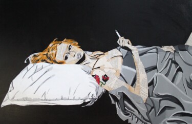 Κολάζ με τίτλο "Belinda" από Annabelle Amory, Αυθεντικά έργα τέχνης, Ακρυλικό Τοποθετήθηκε στο Ξύλινο φορείο σκελετό