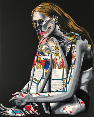 Collagen mit dem Titel "L'anxiété" von Annabelle Amory, Original-Kunstwerk, Acryl