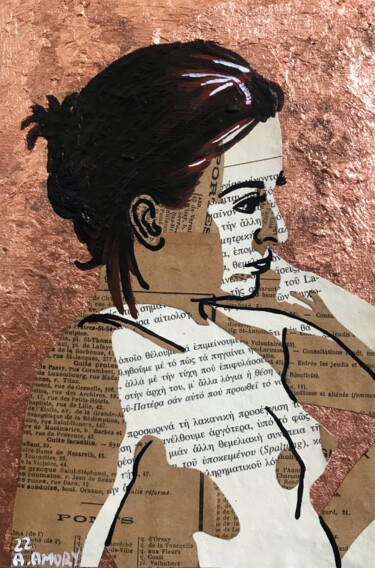 Collages getiteld "Lydia" door Annabelle Amory, Origineel Kunstwerk, Acryl Gemonteerd op Frame voor houten brancard