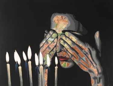 Κολάζ με τίτλο "Le déni" από Annabelle Amory, Αυθεντικά έργα τέχνης, Ακρυλικό Τοποθετήθηκε στο Ξύλινο φορείο σκελετό