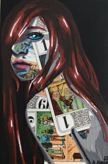 Collages titled "Ondine" by Annabelle Amory, Original Artwork, Acrylic Mounted on Wood Stretcher frame