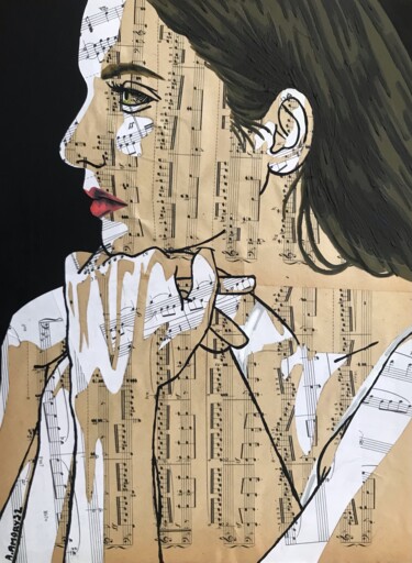 Collagen mit dem Titel "Introspection" von Annabelle Amory, Original-Kunstwerk, Acryl Auf Keilrahmen aus Holz montiert
