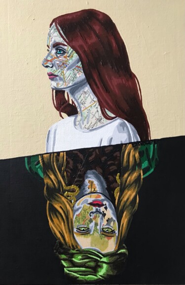 Collages titulada "La Cartésienne" por Annabelle Amory, Obra de arte original, Acrílico Montado en Cartulina