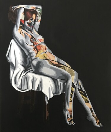 Collages titulada "L'Oisive" por Annabelle Amory, Obra de arte original, Acrílico Montado en Bastidor de camilla de madera