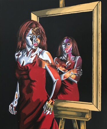 Collages intitolato "The Neon Demon" da Annabelle Amory, Opera d'arte originale, Acrilico Montato su Telaio per barella in l…