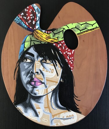 Collages intitulée "Yvonne" par Annabelle Amory, Œuvre d'art originale, Acrylique Monté sur Autre panneau rigide