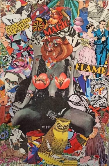 Collages titulada "Pas si bête" por Annabelle Bouts D'Papiers, Obra de arte original, Collages Montado en Bastidor de camill…