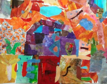 Painting titled "Jardin collage" by Annabelle Delage, Original Artwork