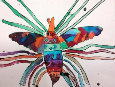Peinture intitulée "Insecte à l'aquarel…" par Annabelle Delage, Œuvre d'art originale