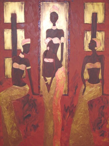 Painting titled "Africaines" by Annabelle Malo, Original Artwork, Acrylic Mounted on Wood Stretcher frame