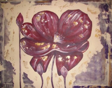 Painting titled "Fleur rouge" by Annabelle Malo, Original Artwork, Acrylic Mounted on Wood Stretcher frame