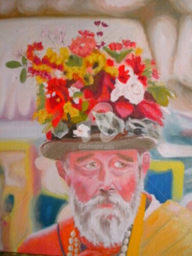 Pintura intitulada "Flowers on head" por Anna Brazão, Obras de arte originais, Óleo