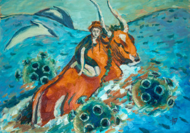 Pittura intitolato "Спасение Европы" da Anna Dolganova, Opera d'arte originale, Olio