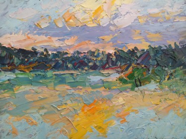 Картина под названием "Весенний разлив рек…" - Anna Dolganova, Подлинное произведение искусства, Масло