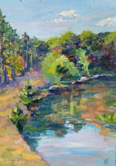 Картина под названием "Излучина реки Кудьм…" - Anna Dolganova, Подлинное произведение искусства, Масло