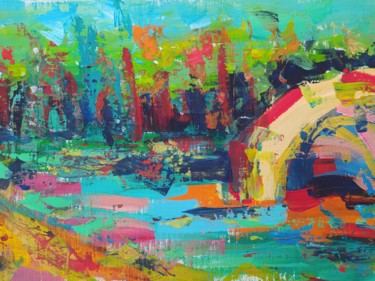Schilderij getiteld "Сцена на озере осве…" door Anna Dolganova, Origineel Kunstwerk, Acryl
