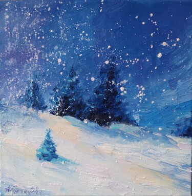 Malarstwo zatytułowany „Синие елки. blue Ch…” autorstwa Anna Dolganova, Oryginalna praca, Olej
