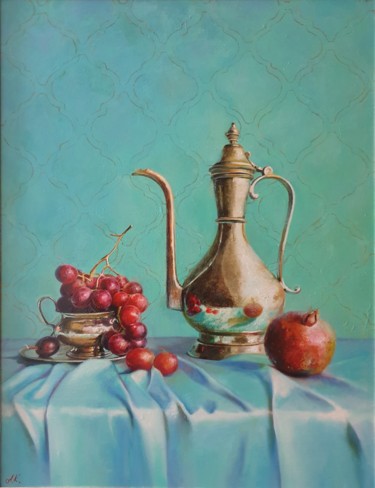 A turquoise morning visiting Auntie Aishe. Peinture intitulée "A turquoise morning…" par Anna Kotelnik, Œuvre d'art originale, Huile