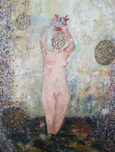 Painting titled "Jeune fille au bord…" by Anna Grazi, Original Artwork, Acrylic