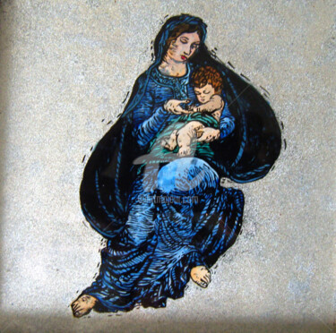 Painting titled "Vierge à l'enfant" by Anna Amini, Original Artwork, Oil