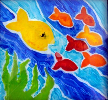 Painting titled "Poissons" by Anna Amini, Original Artwork, Oil