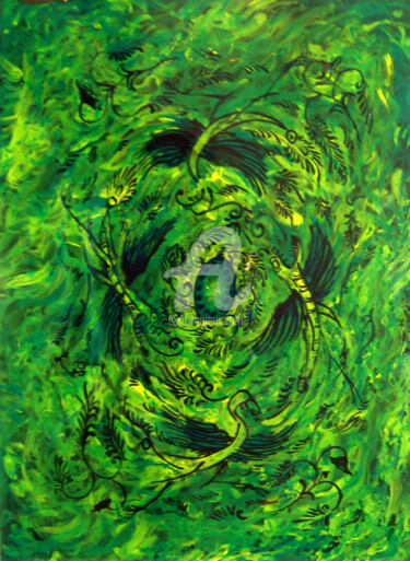 Peinture intitulée "Phénix verdoyants" par Anna Amini, Œuvre d'art originale, Huile