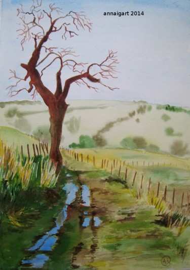 Peinture intitulée "Chemin boueux" par Annie Jolivet-Vilbois, Œuvre d'art originale, Aquarelle