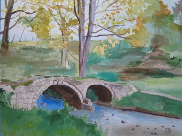 Peinture intitulée "Pont de pierres" par Annie Jolivet-Vilbois, Œuvre d'art originale, Aquarelle