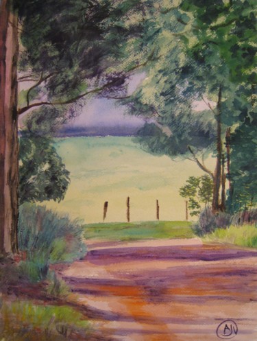 Peinture intitulée "Chemin Forestier" par Annie Jolivet-Vilbois, Œuvre d'art originale, Aquarelle