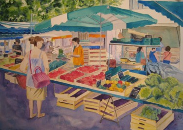 Peinture intitulée "Jour de marché" par Annie Jolivet-Vilbois, Œuvre d'art originale, Aquarelle