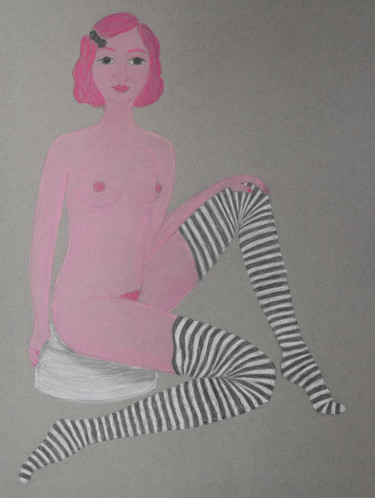 Peinture intitulée "Striped socks" par Anna Kangasniemi, Œuvre d'art originale, Pastel