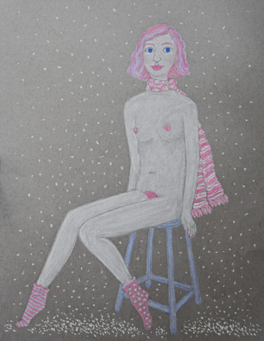 Картина под названием "Winter girl" - Anna Kangasniemi, Подлинное произведение искусства, Пастель