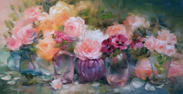 Painting titled "Rose wave" by Anna Khomchyk, Original Artwork, Oil