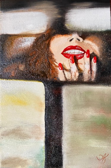 绘画 标题为“Woman in the mirror…” 由Anna Kiptenko, 原创艺术品, 油 安装在木质担架架上