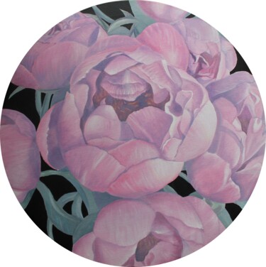 Painting titled "Peonies in black" by Anna Kiss, Original Artwork, Acrylic
