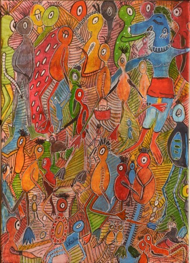 绘画 标题为“En ville” 由Laura Vassiliu, 原创艺术品, 水彩 安装在木质担架架上