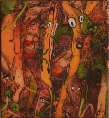 Pintura titulada "Sous l'écorce" por Laura Vassiliu, Obra de arte original, Acuarela Montado en Bastidor de camilla de madera